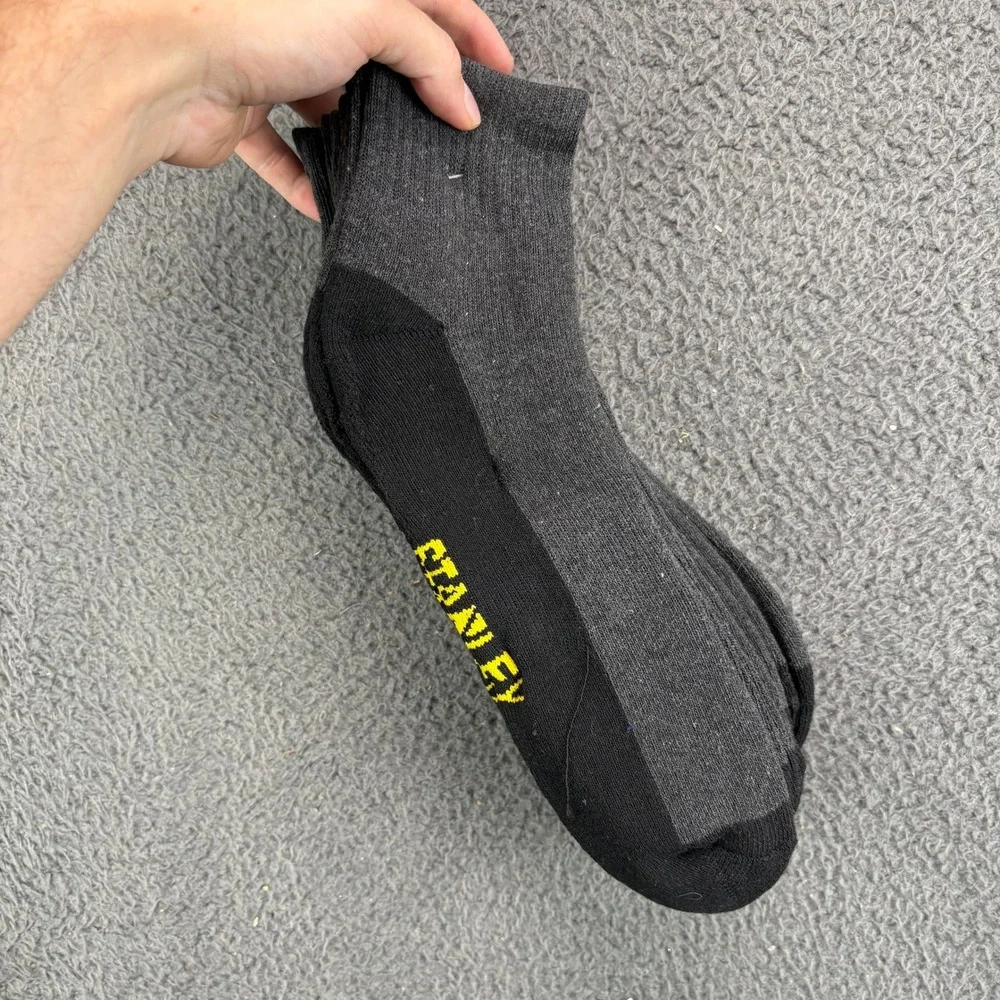 Stanley Mens 5 Pair Low Cut Ankle Socks Gray Black Yellow Logo Workwear Athletic